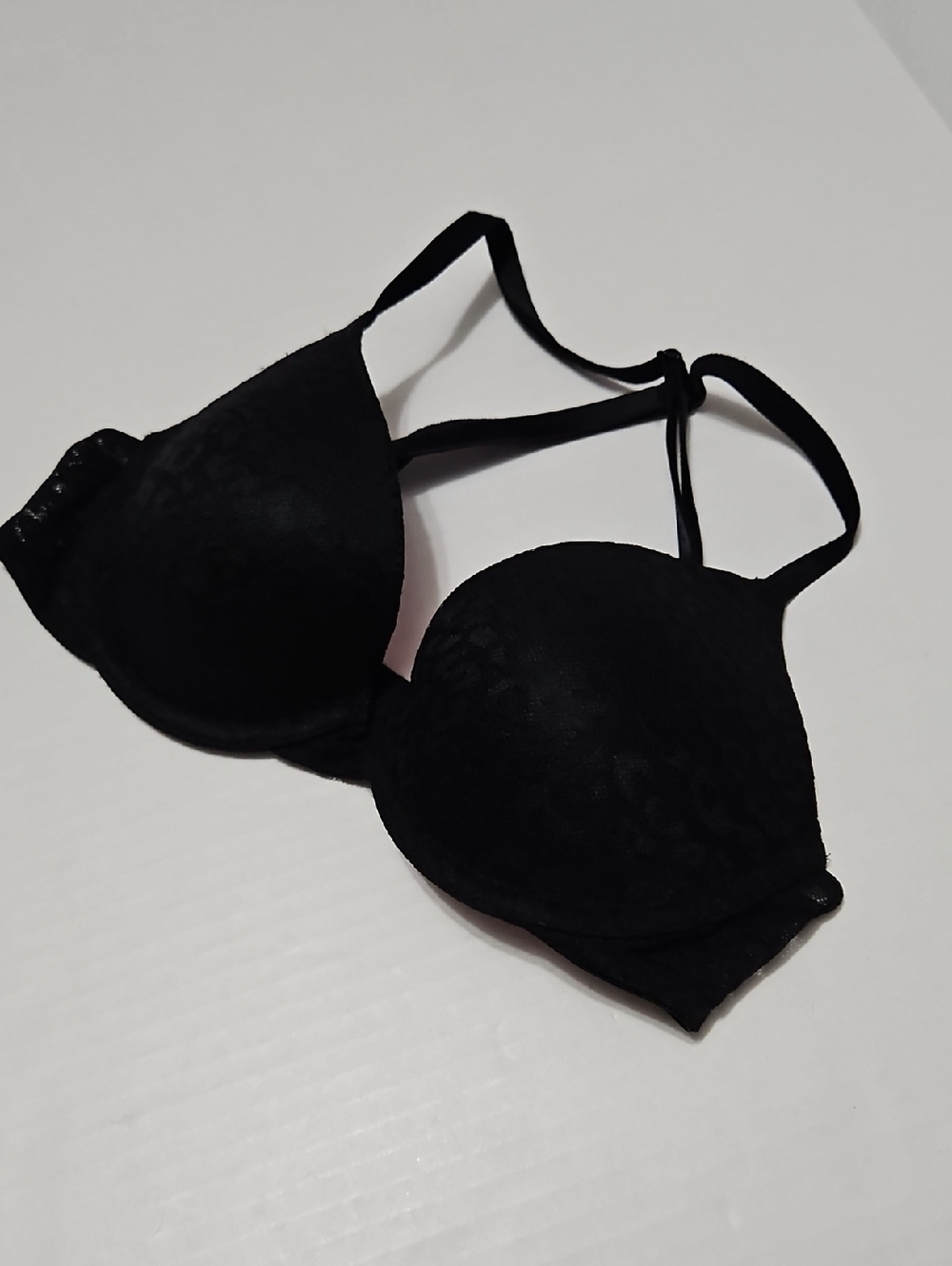 Pink Victoria's Secret Black Lace Padded Underwire Bra Intimates Size 32B